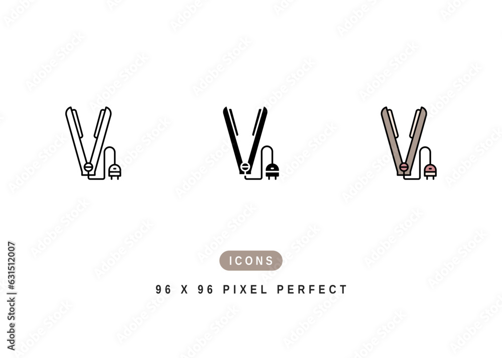 Hair Straightener Icon. Iron Heat Curly Styling Symbol Stock Illustration. Vector Line Icons For UI Web Design And Presentation