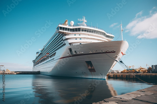 Vertical low angle shot of a huge cruise ship berthed in iceland under the clear sky, aesthetic look © alisaaa