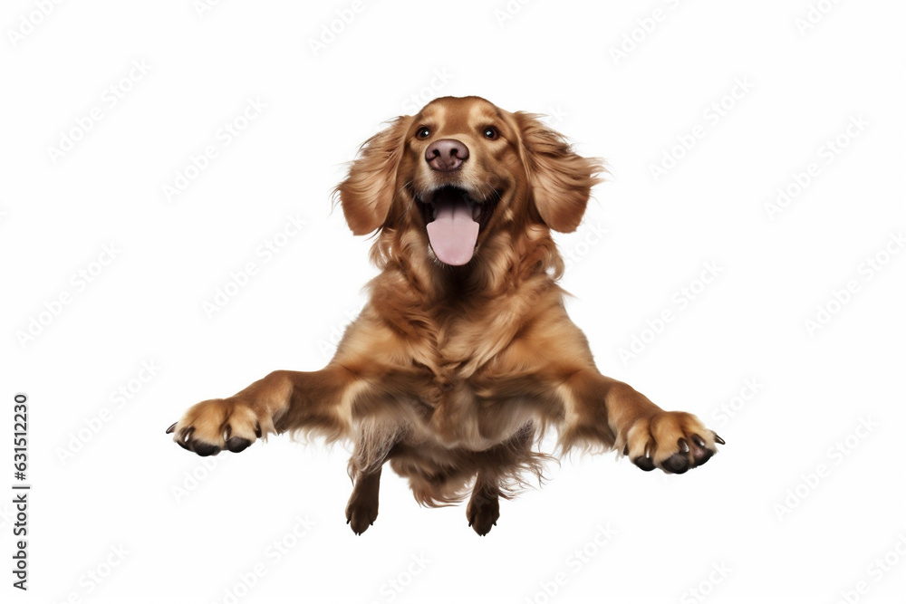 background dog cute purebred fly doggy jump shot white animal pet. Generative AI.