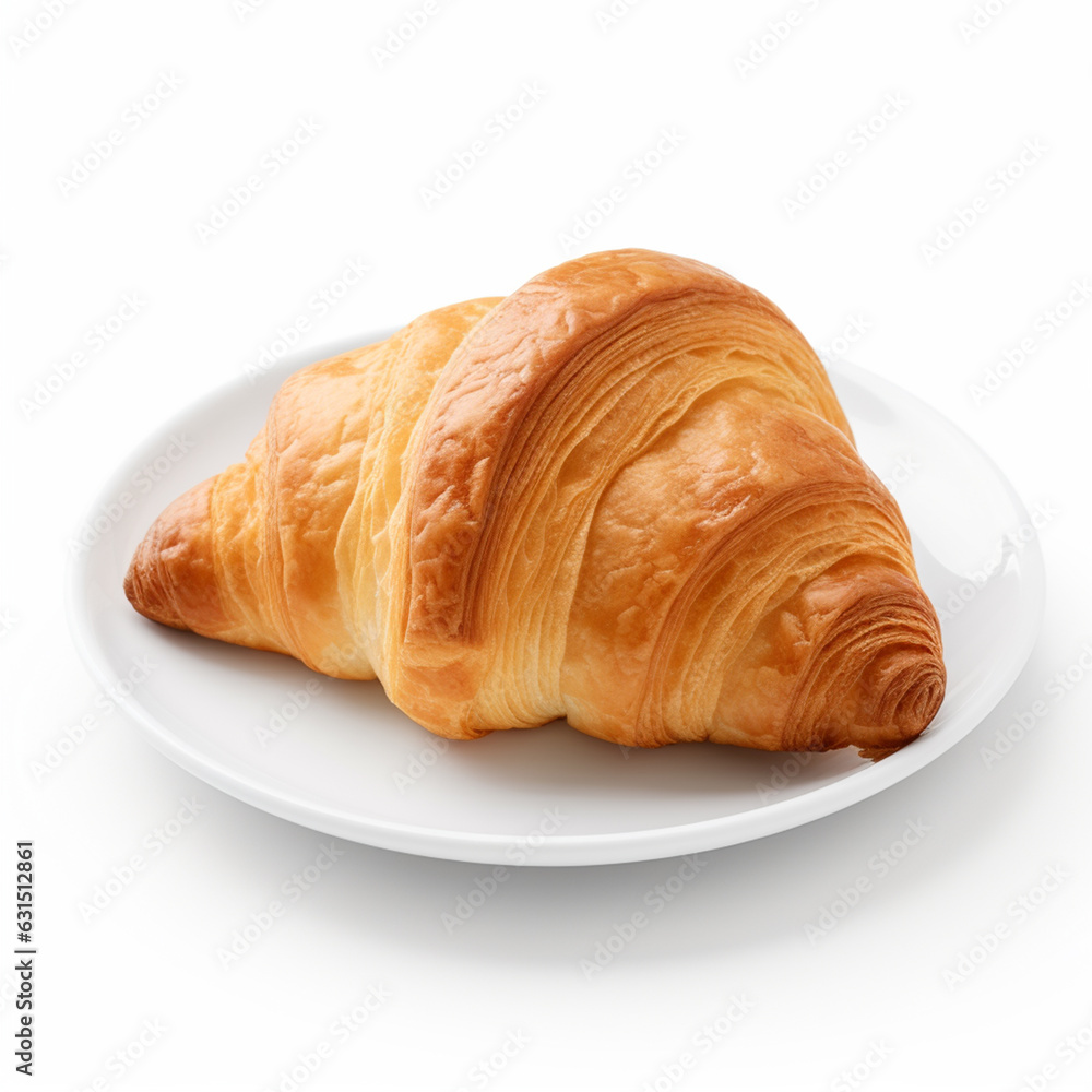 Croissant bread in a white plate on a white background Croissant bread in a white plate on a white background