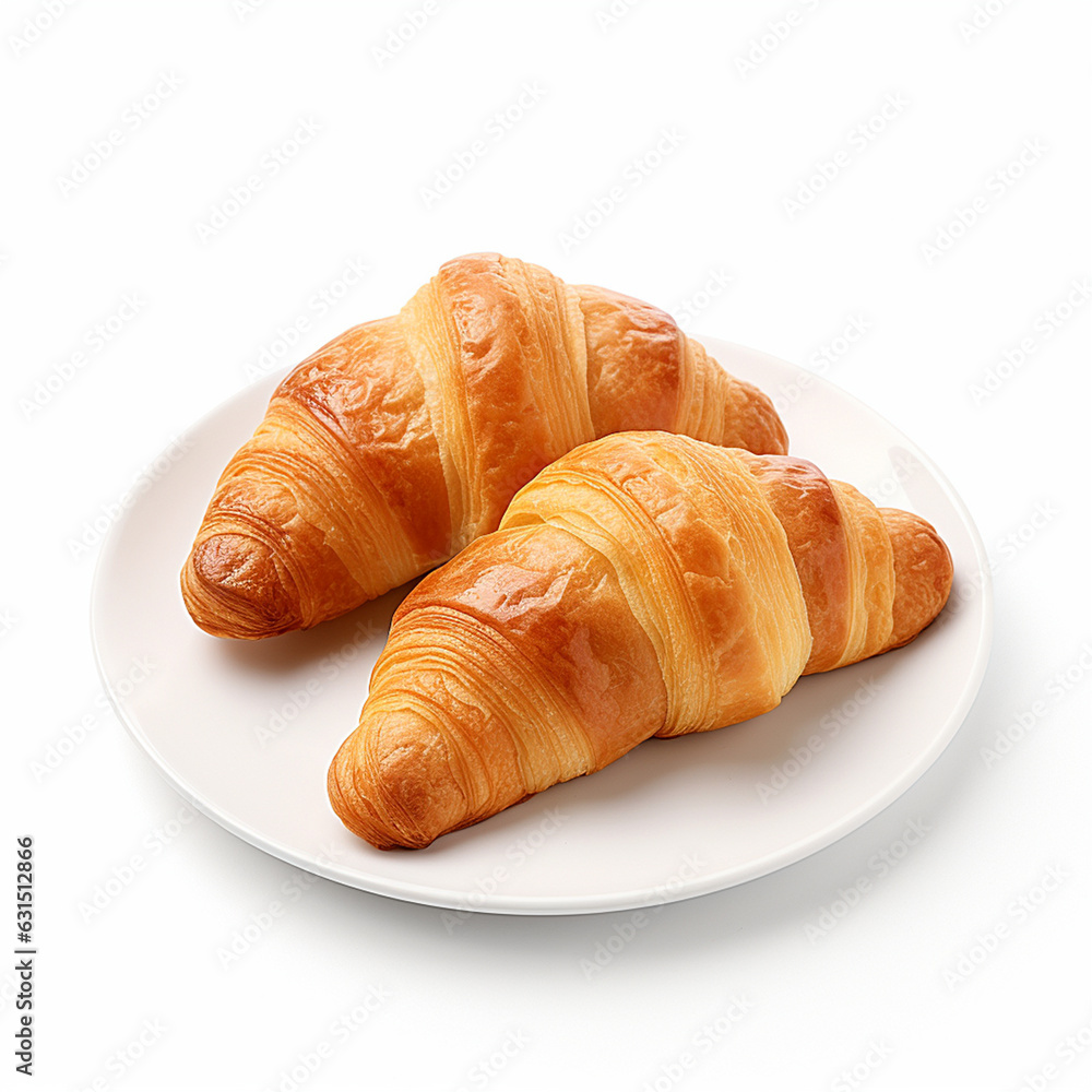 Croissant bread in a white plate on a white background