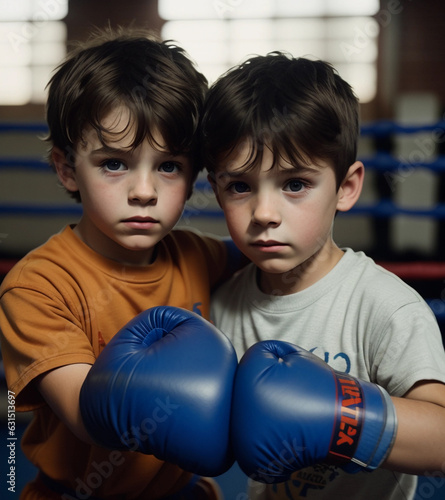 Young brothers are boxers. Generative AI. © F@natka
