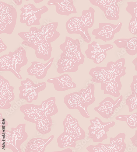 Abstract pattern with spots and roses, outline.