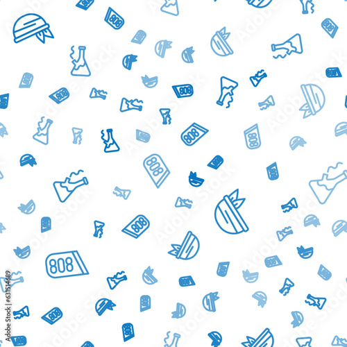 Set line Drum machine music, Bandana and Glass bong for smoking marijuana on seamless pattern. Vector