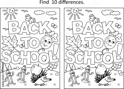 "Back to school!" difference game and coloring page
