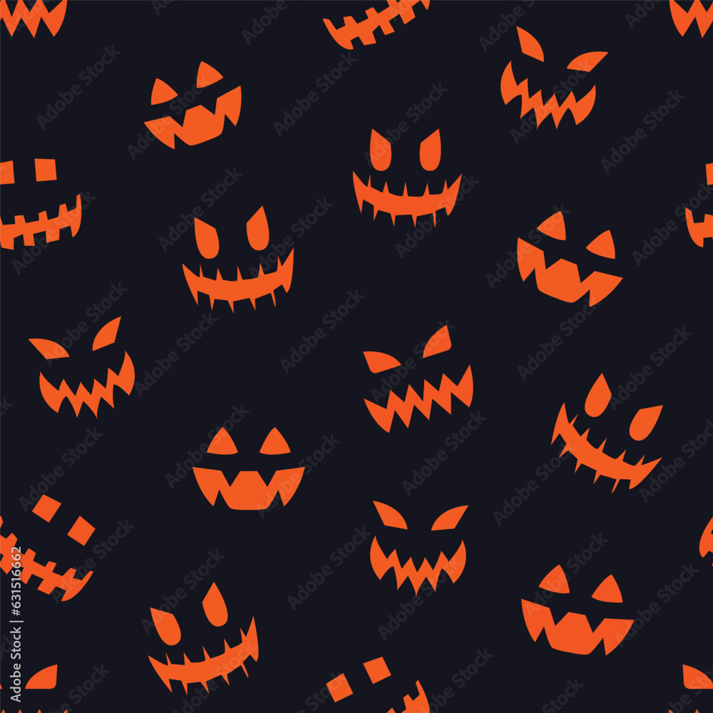 halloween pumpkin expression seamless pattern on black background