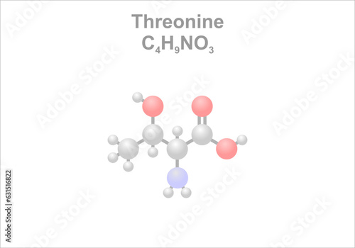 Threonine. Simplified scheme of the molecule. Essential amino acid for humans.