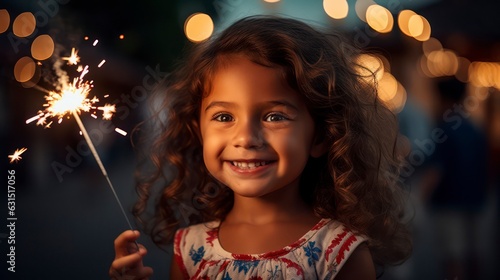 Little girl holding a sparkler in celebration of US Independence Day