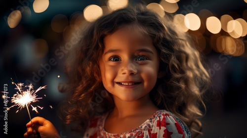 Little girl holding a sparkler in celebration of US Independence Day