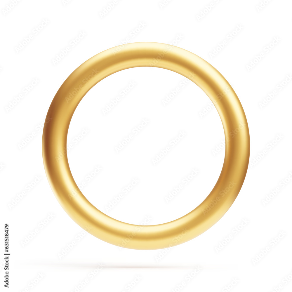 3d gold shiny ring, decorative design element, golden jewelry. Round metal sparkling frame, three dimensional metallic object realistic vector illustration on white background 3d gold shiny ring, decorative design element, golden jewelry. Round metal sparkling frame, three dimensional metallic object realistic vector illustration on white background