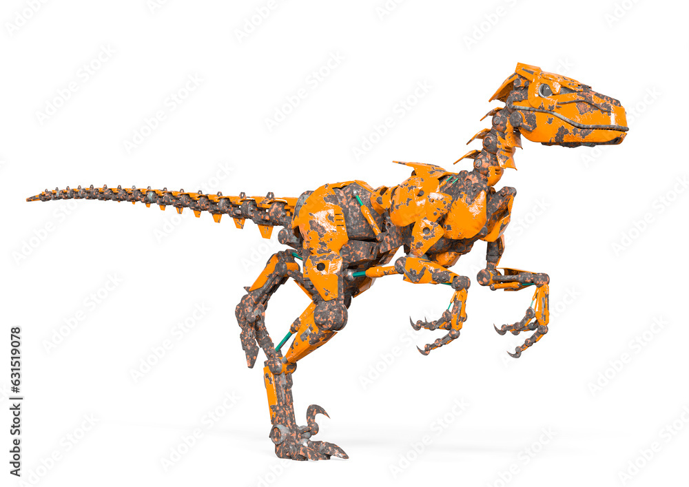 Fototapeta premium rusty raptor robot is running side view