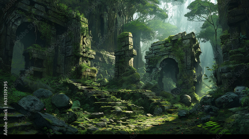 Overgrown ancient ruins