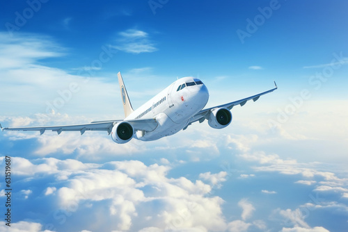 White passenger airplane flying in the sky amazing clouds in the background - Travel by air transport  aesthetic look