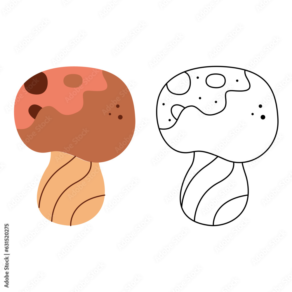 Small set with two abstract mushrooms doodle. Black and white and color clipart vector illustration. Small set with two abstract mushrooms doodle. Black and white and color clipart vector illustration.