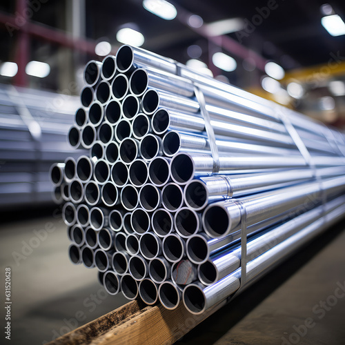 Metal Pipes Ready for Transit: Galvanized Steel, Aluminum, and Chrome Stainless Pipes Stack in Warehouse, Awaiting Dispatch