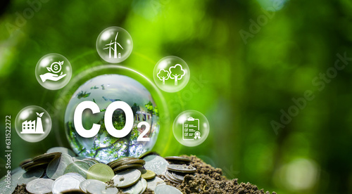 Investing Carbon Credits or CO2 Carbon Trading Certificates Sustainable Business and Environment Industries and companies Reduce carbon emissions to meet net zero emissions goals