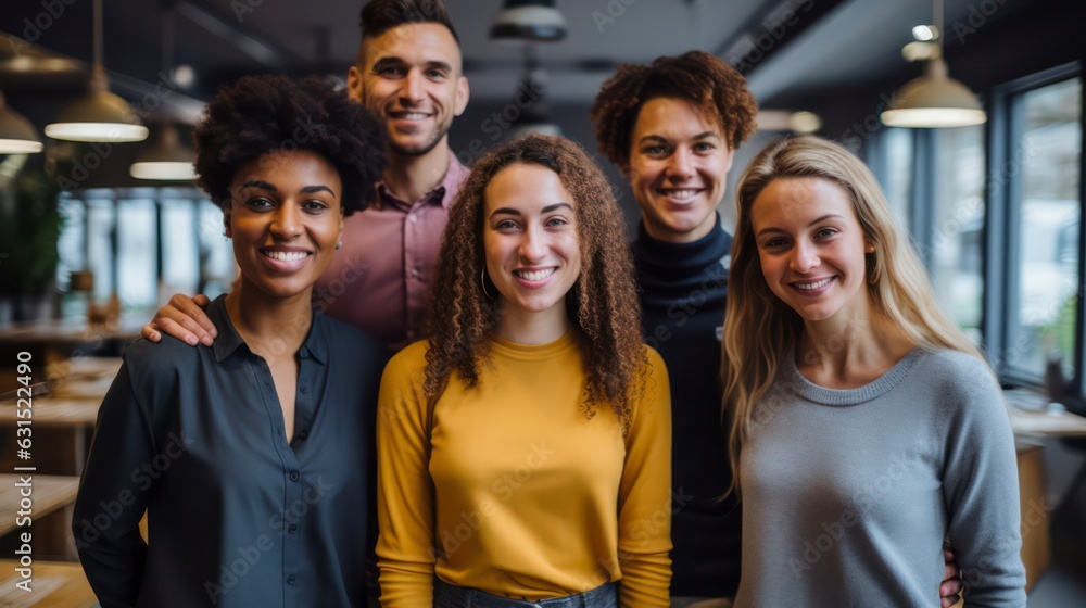 Fototapeta premium Multi-ethnic group of executive workers standing facing the camera in a coworking space