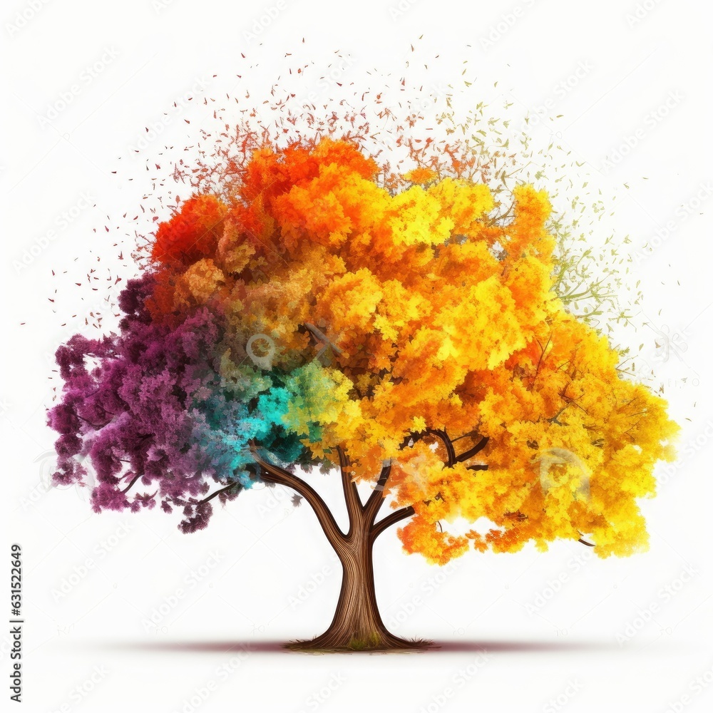 Colorful tree isolated in front of white background. Generative AI, Generative AI