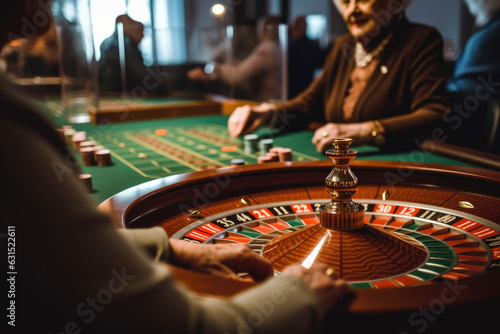 Pensioners gamblers together playing roulette at casino, jackpot winners