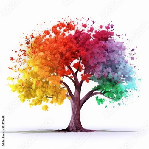 Colorful tree isolated in front of white background. Generative AI, Generative AI