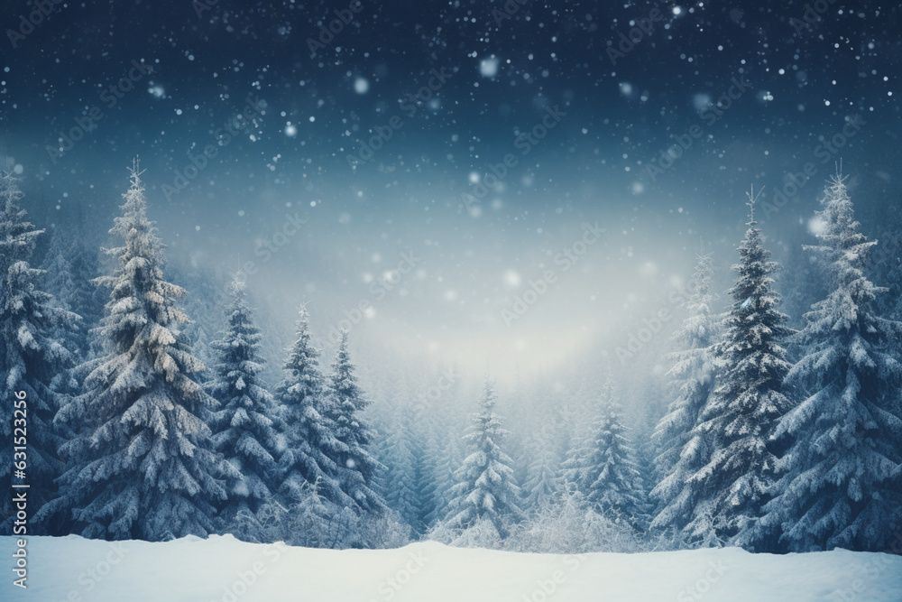 Winter background with snow and spruce, aesthetic look