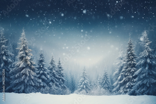 Winter background with snow and spruce, aesthetic look © alisaaa