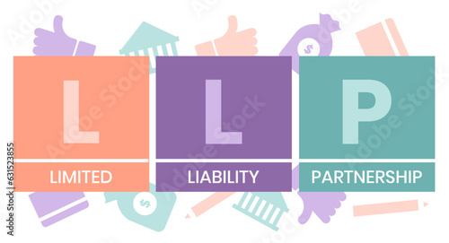 LLP, Limited Liability Partnership. Concept with keywords, people and icons. Flat vector illustration. Isolated on white background.