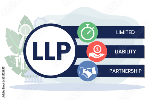 LLP, Limited Liability Partnership. Concept with keywords, people and icons. Flat vector illustration. Isolated on white background.