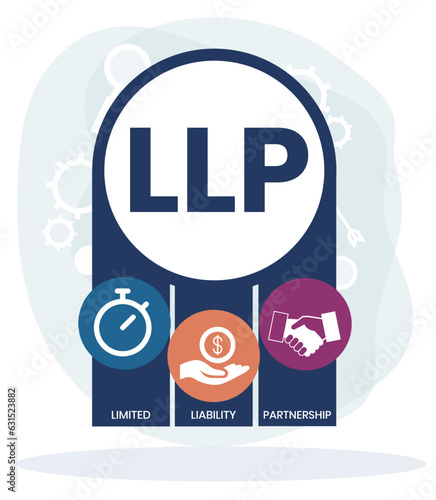 LLP, Limited Liability Partnership. Concept with keywords, people and icons. Flat vector illustration. Isolated on white background.