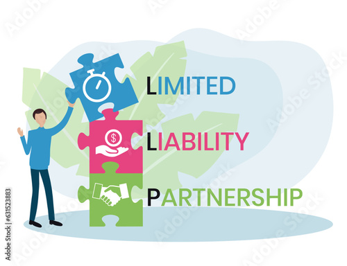 LLP, Limited Liability Partnership. Concept with keywords, people and icons. Flat vector illustration. Isolated on white background.