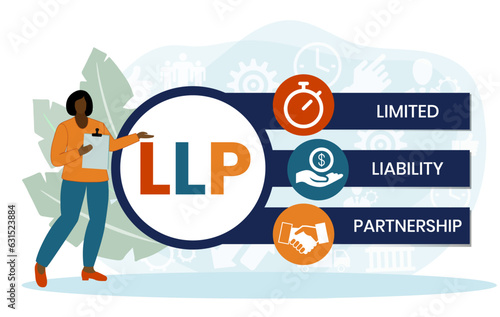 LLP, Limited Liability Partnership. Concept with keywords, people and icons. Flat vector illustration. Isolated on white background.