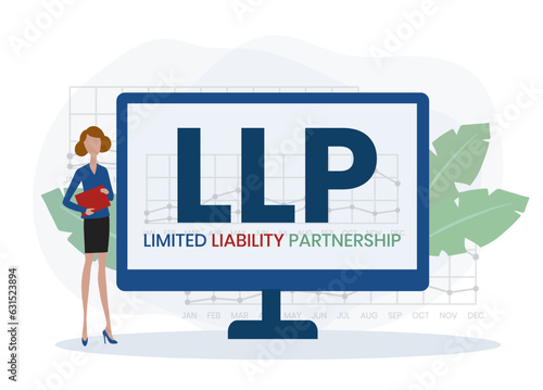 LLP, Limited Liability Partnership. Concept with keywords, people and icons. Flat vector illustration. Isolated on white background.