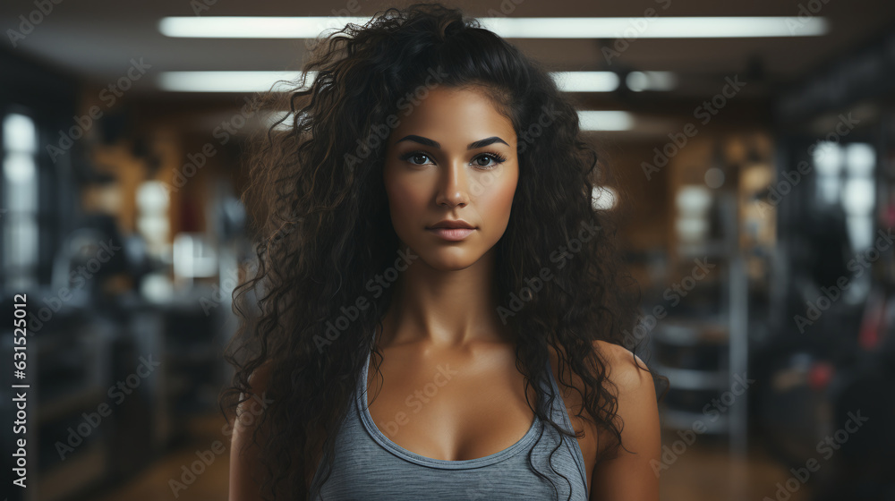 Gymgirl posing in a modern fitness studio. Wallpaper Gym. 