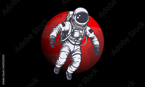 Fototapeta Naklejka Na Ścianę i Meble -  Vector graphic monochrome astronaut in space against the background of the planet mars.