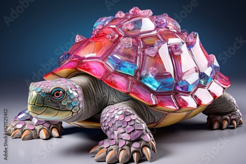 close up view of a gorgeous turtle made of gem stones, ai tools generated image photo