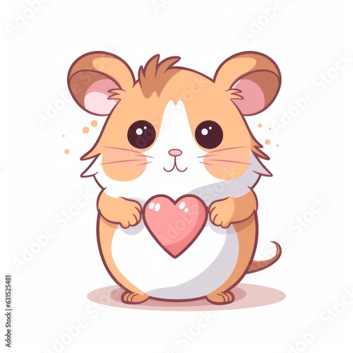 cute little hamster holds a heart  stiker isolated on white  ai tools generated image