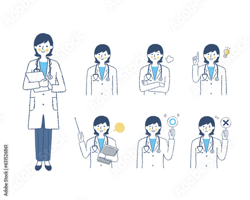 女性医療従事者の表情　バリエーションセット