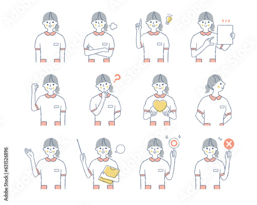 女性医療従事者の表情　バリエーションセット