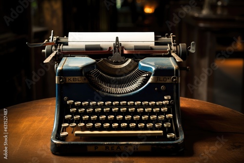 Old typewriter on a desk in a dark background
