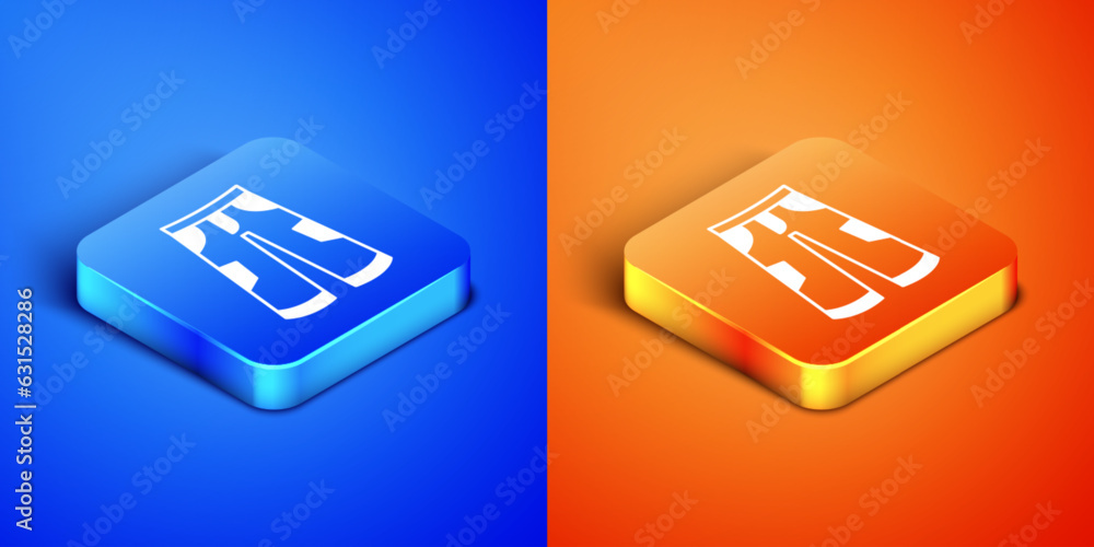 Isometric Pants icon isolated on blue and orange background. Trousers sign. Square button. Vector Isometric Pants icon isolated on blue and orange background. Trousers sign. Square button. Vector