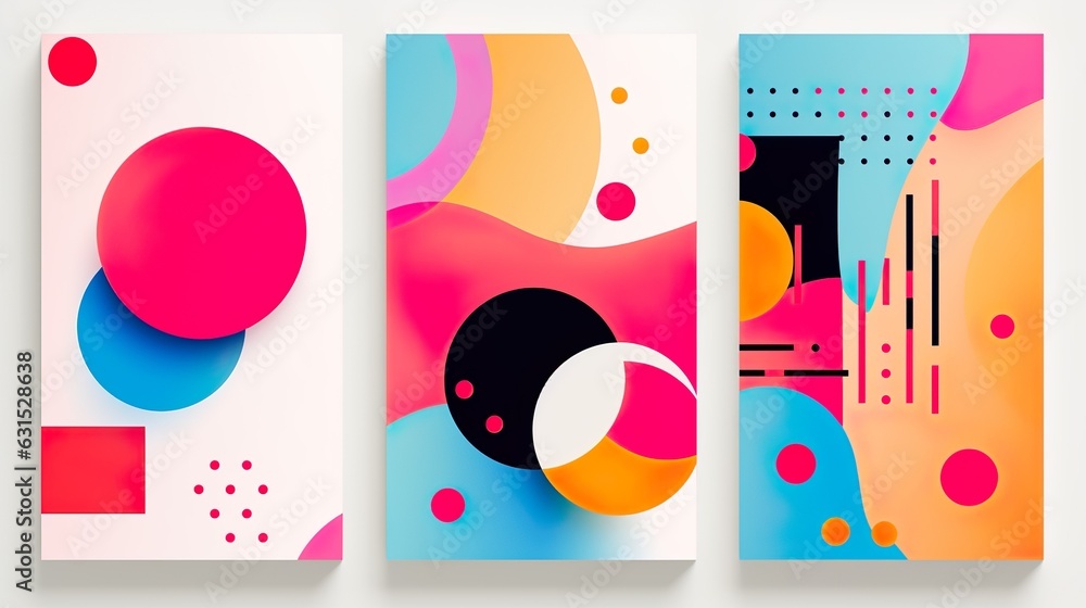 Abstract wall art set. Posters, covers. Watercolor hand painted background. Creative colorful art triptych.