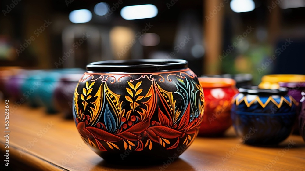 Colorful Vase on Wooden Table Colorful Vase on Wooden Table