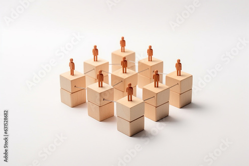 Wooden cube block print screen person icon which link connection network for organisation structure social network and teamwork concept  aesthetic look