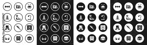 Set UFO flying spaceship, Slippers with socks, Rocket, Bow tie, Table lamp, Book, Insects frame and Laptop icon. Vector