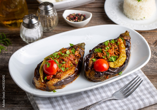 Traditional delicious Turkish food; Meat and Eggplant dish, (Turkish name; Karniyarik)