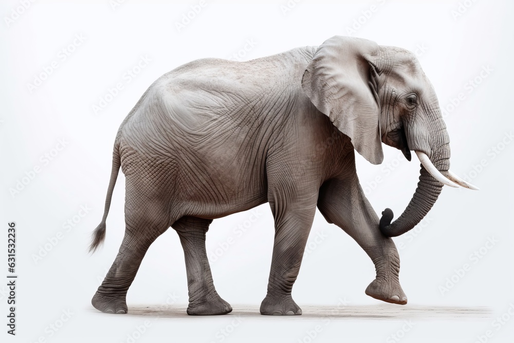 Elefant vor weißem Hintergrund, Generative AI