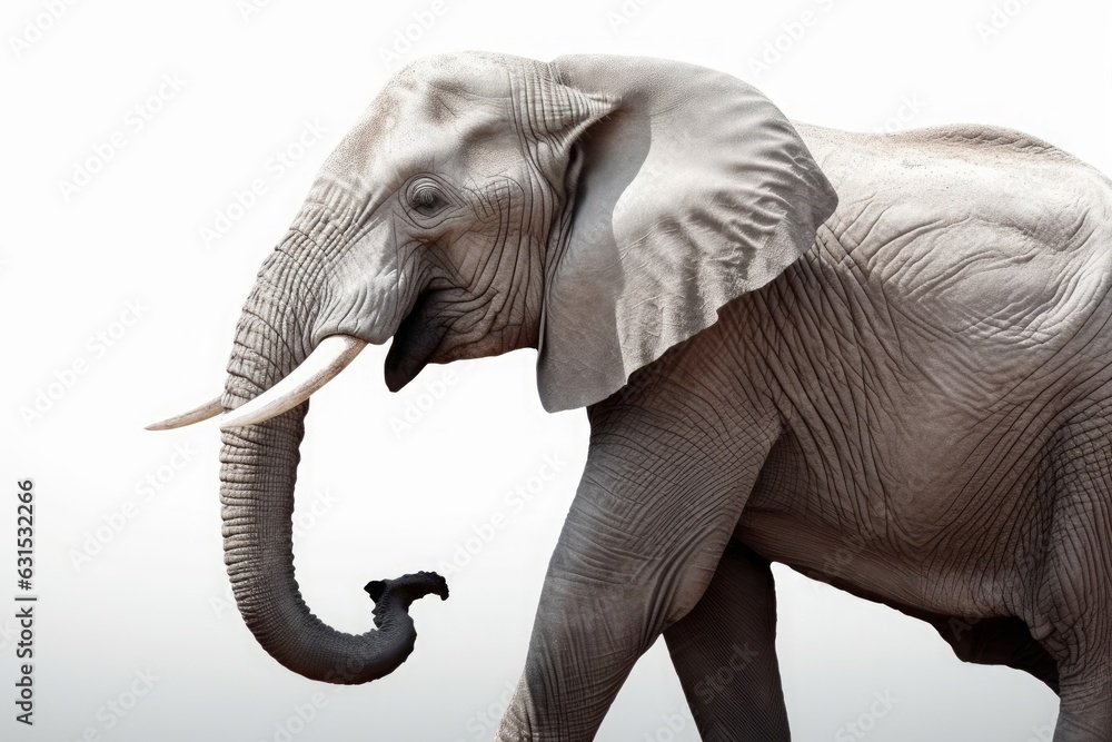 Obraz premium Elefant vor weißem Hintergrund, Generative AI