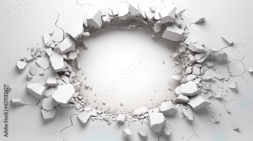Broken hole white wall texture background fracture