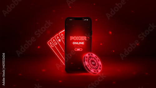 Online poker banner. Poker and casino advertising concept. Vector illustration
