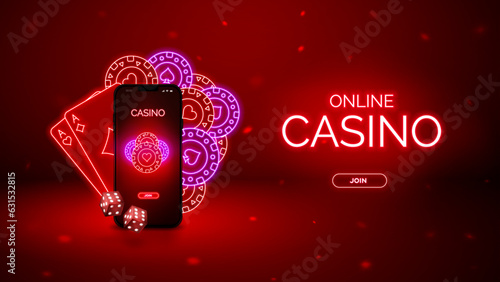 Casino online red banner. Vector illustration
